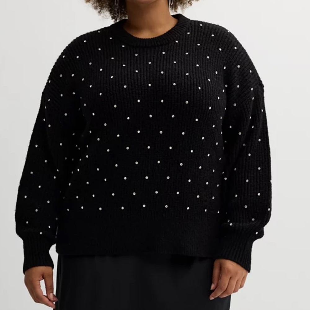 Nine West Rhinestone Black Crewneck Sweater